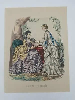 La Mode Illustree Hand Colored 1880's Victorian Fashion Print 12 X 9  • $15