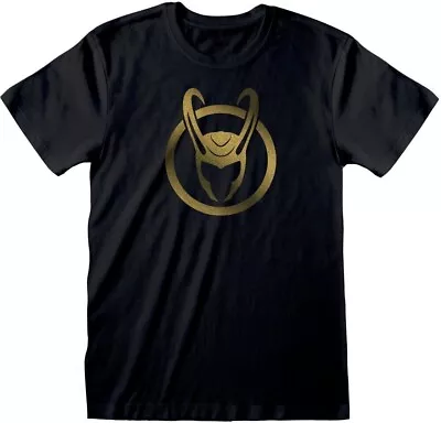 Marvel Studios - Loki Icon Gold Ink Black T-Shirt - Heroes Inc - Large - BNWT • £9.99