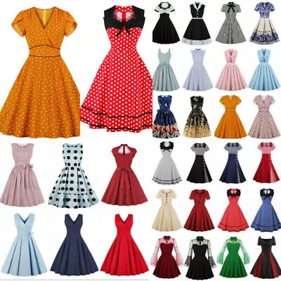 $37.69 • Buy Plus Size Women Rockabilly Vintage Swing Dress Housewife Party Cocktail Dresses