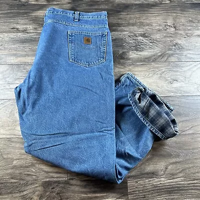 Carhartt Jeans Mens 44x32 Blue Denim Relaxed Fit Baggy Flannel Lined Workwear • $23.97
