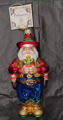 Kurt Adler Christmas Santa Western Cowboy Ornament Hand Blown Glass W Tag & Box • $13.50