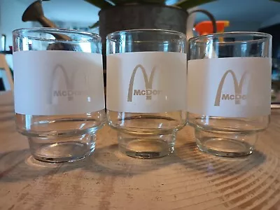 Vintage McDonald's Advertising Glasses Frosted White Juice Glasses Set Of 3 • $9.63
