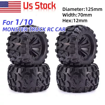 4pcs 12mm HEX &125mm Wheels Tires For 1/10 Monster Truck HPI HSP Flux RC Car • $34.19