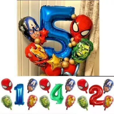 Marvel Avengers Superheroes Age Number Foil Balloon Boys Birthday Party Sets • £8.99