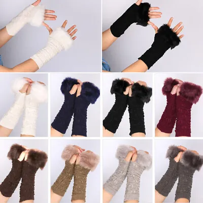 $3.95 • Buy Women Cable Fingerless Gloves Knit Arm Warmers Long Sleeve Winter Warm Mittens