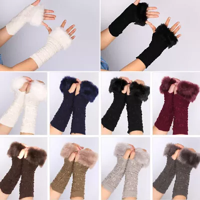 $3.95 • Buy Women Cable Fingerless Gloves Knit Arm Warmers Long Sleeve Winter Warm Mittens