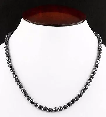 $309 • Buy Black Diamond Faceted Bead Necklace Certified 24 Inches 5mm With Silver Findings