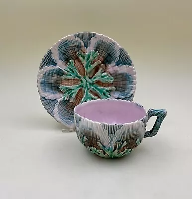 SHELL And SEAWEED Majolica ETRUSCAN Cup And Saucer By Griffin Smith & Hill • $99.49