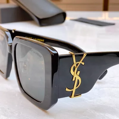 Saint Laurent Gold YSL Logo Black Sunglasses Eyewear SLM120 • $379