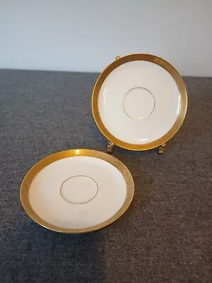 2 Vintage Limoges Depose France  Demitasse Gilt Edge Saucers 4 3/4 ! • $15