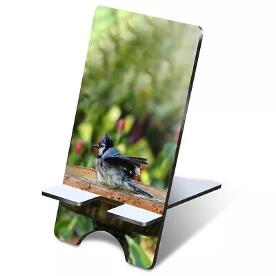 MDF Mobile Phone Stand - Blue Jay Bird Bath Cute Garden Nature #50349 • £5.99