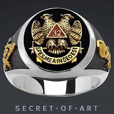 Masonic Ring Freemason Scottish Rite AASR 32nd Mason 925 Silver 24K-Gold-plated • $189.99