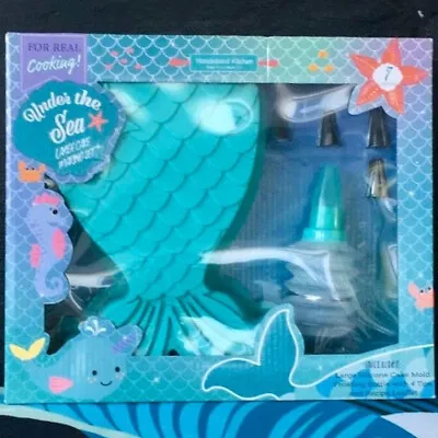 7pc UNDER THE SEA LARGE CAKE MAKING SET Mermaid Tail Silicone Mold Bottle Tips • $49