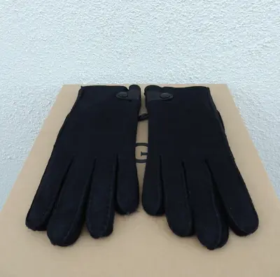 Ugg Men Black Sheepskin Snap Tab Tech Smart Gloves ~ Men's Size Large ~ New • $74.95