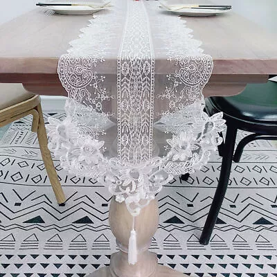 White Vintage Embroidered Lace Table Runner Flower Tablecloth Doily Wedding • $9.89