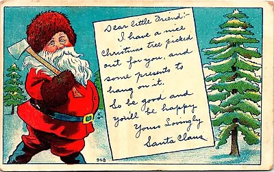 Vintage Santa Claus With Axe Ready To Cut Down A Christmas Tree Antique Postcard • $15.75