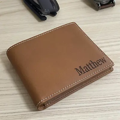 Personalized Leather Men Wallet Engraved Bi Fold Wallet Christmas Gift Mens Gift • $31.99