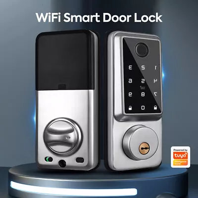 Wifi Smart Door Lock Front Deadbolts APP Fingerprint Card Digital Keypad Silver • $99.99