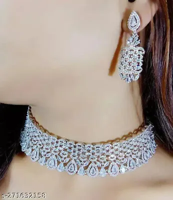 Indian Bridal Silver Plated  Necklace Jewelry Set With Earrings • $29.41