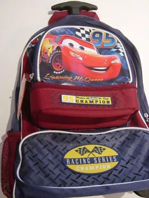 Disney Store CARS Navy Burgundy Lightning McQueen 95 Rolling Backpack Lunch Bag • $74.99