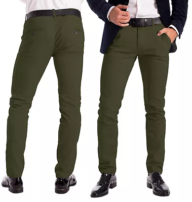 Stretch Chino Slim Fit Mens Relaxed Casual Cotton Dress Skinny Pants Size 30-40 • $20.87