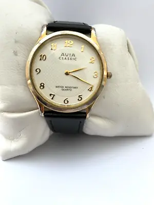 Avia Mens Vintage Slim Quartz Leather Strap Watch 25787 1970 S • $95