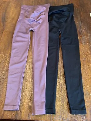 Lot Of 2 Blanqi Maternity Pregnancy Leggings Womens Size Small Black & Purple • $40.66