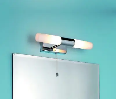 Ip44 Bathroom Double Wall Light  Pull Cord Switch Chrome Glass Shades 85014 • £27.95