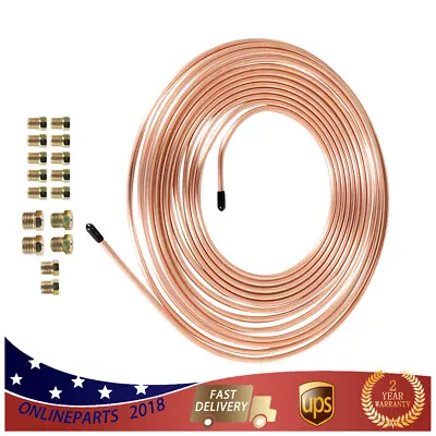 Brake Line Tubing Kit 25 Foot 3/16  OD Copper Plated W/ 16 Fittings • $14.08