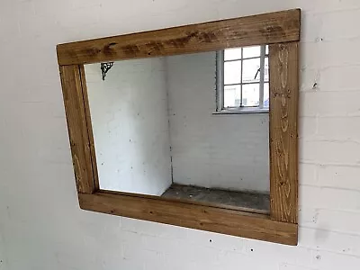 Handmade Wooden Rustic Mirror With Shelf Wall Mounted 96cm X 72cm (WxH) Brown • £114.99