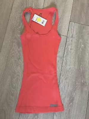 Zumba Activewear Orange Ribbed Stretchy Stretch Vest Tank Top Dance Size XS 6-8 • £4.99