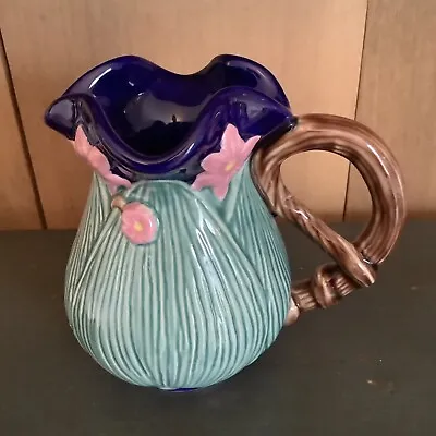 Majolica Green  Pink Blue Lily Creamer Cream Pitcher  Jay Willfred Charles Sadek • $13.90