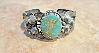 RARE  1930's / 40's Navajo Sterling Silver ROYSTON TURQUOISE Dome Bracelet • $299