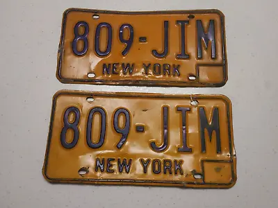 Expired 1970's New York License Plate Pair Personalized Vanity 809. Jim • $49.99