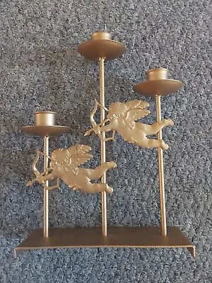 £8.99 • Buy Vintage Style Bronze Colour 3 Sconce Metal Candelabra With 2 Cute Cherubs Xmas