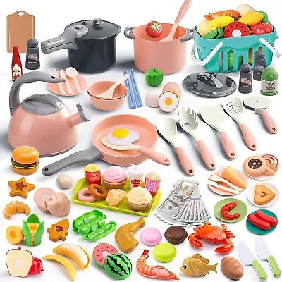 $62.98 • Buy 130Pcs Kitchen Playset, Toddler Pretend Cooking Play Pots, Pans, Utensils Cookwa