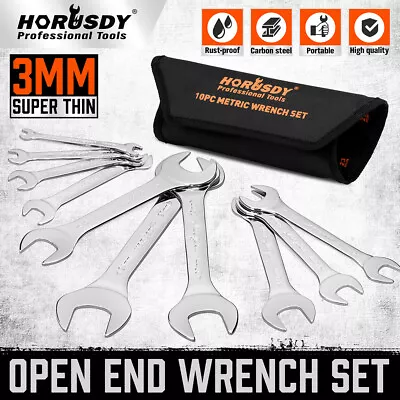 10PC Super-Thin Open End Wrench Set W Rolling Pouch Metric Slim Spanner 5.5-27mm • $24.99
