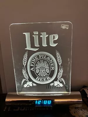 Vintage Miller Lite Light Up Tabletop Lucite Beer Sign And Clock • $50