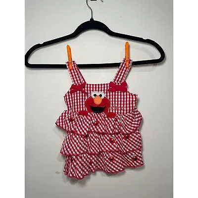 Elmos World Girls 12M Elmo Sundress Ruffles Red Gingham AOP Elmos 2010 • $30