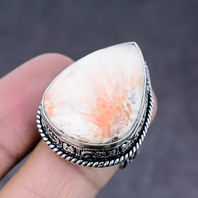 Natural Orange Scolecite Handmade 925 Sterling Silver Ring Size 7.5 Love Gift Q3 • $9.99