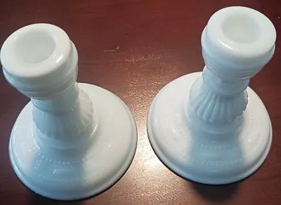 Set Of 2 White Milk Glass Candlestick Holders  • $5.99