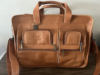 CLAIRE CHASE Leather Executive Briefcase Or Laptop Messenger Bag - Saddle Tan • $99.99