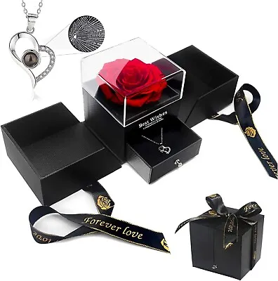 Eternal Rose With Necklace Preserved Rose Jewellery Gift Box For Women New AU • $60.49