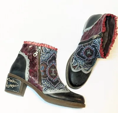 $59.99 • Buy Socofy Vtg Floral Print Mixed Tapestry  Side-zip Ankle Boots-New Sz 40 9/9.5