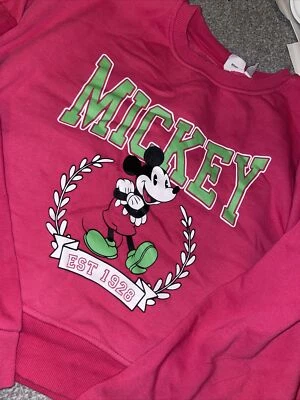 £2 • Buy DISNEY Pink Cropped Mickey Mouse Sweatshirt Size 18/20 (XL)
