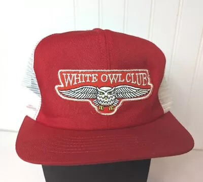 White Owl Club  Portland OR Red White Snapback Mesh Cap Trucker Vintage Hat • $23.44