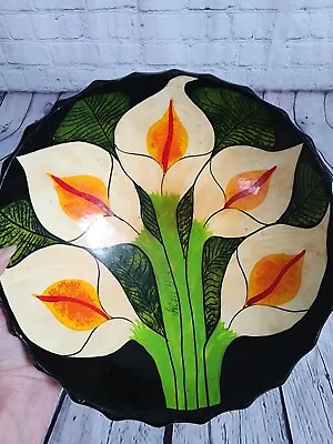 Vintage Mexican Pottery Hand Painted Calla Lily Design Footed Bowl  • $40