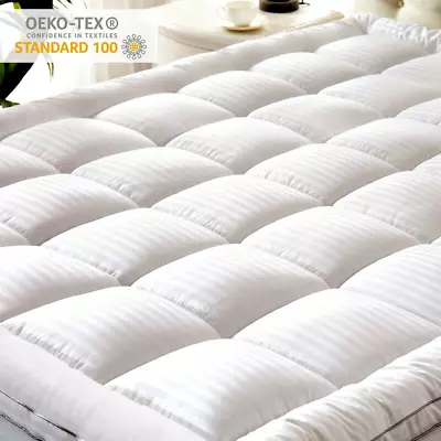 Quilted Mattress Topper Cover 400TC 100% Cotton Cooling Pad Full/Queen/King • $51.05