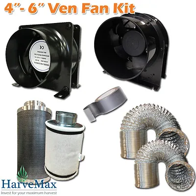 Quality 4 - 6  Vent Fan Carbon Filter Duct Hydroponics Grow Tent Ventilation Kit • $22