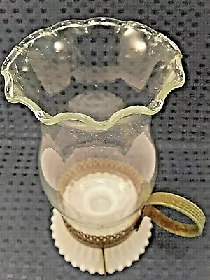 Milk Glass Hurricane Candle Stick Fenton  With Bronze Metal Holder • $21.99